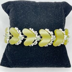 Vintage BSK Heart Thermoset Rhinestone Bracelet 7 1/2"